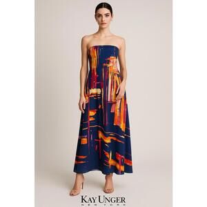 Kay Unger New York 100% Silk Strapless Abstract NWT Neiman Marcus maxi Sz 0